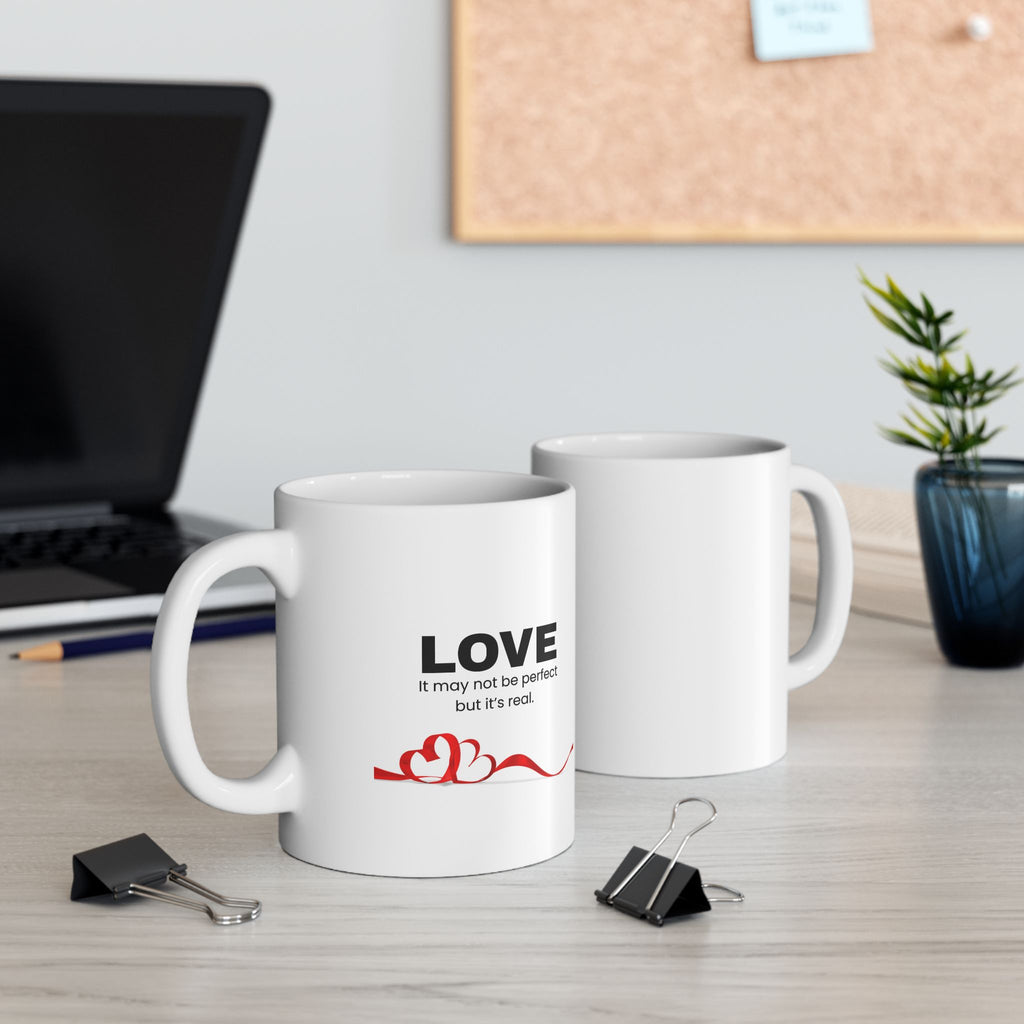 Ceramic Mug - Love, Coffee & Laughter Heart Design (11oz/15oz)